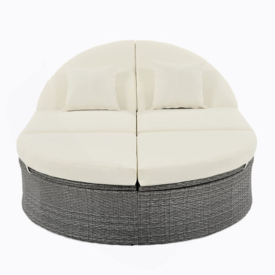Outdoor Sun Bed Patio Daybed With Cushions And Pillows, Rattan Garden Reclining Chaise Lounge