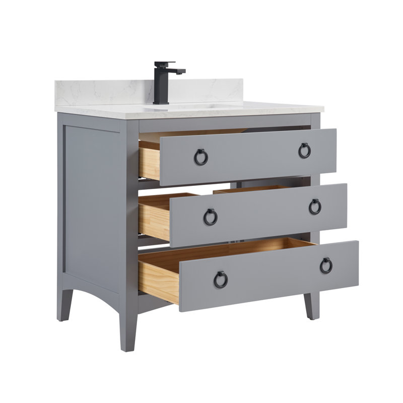 42" Solid Wood Sink Vanity With 1' Top, Black, Cadet, 36"