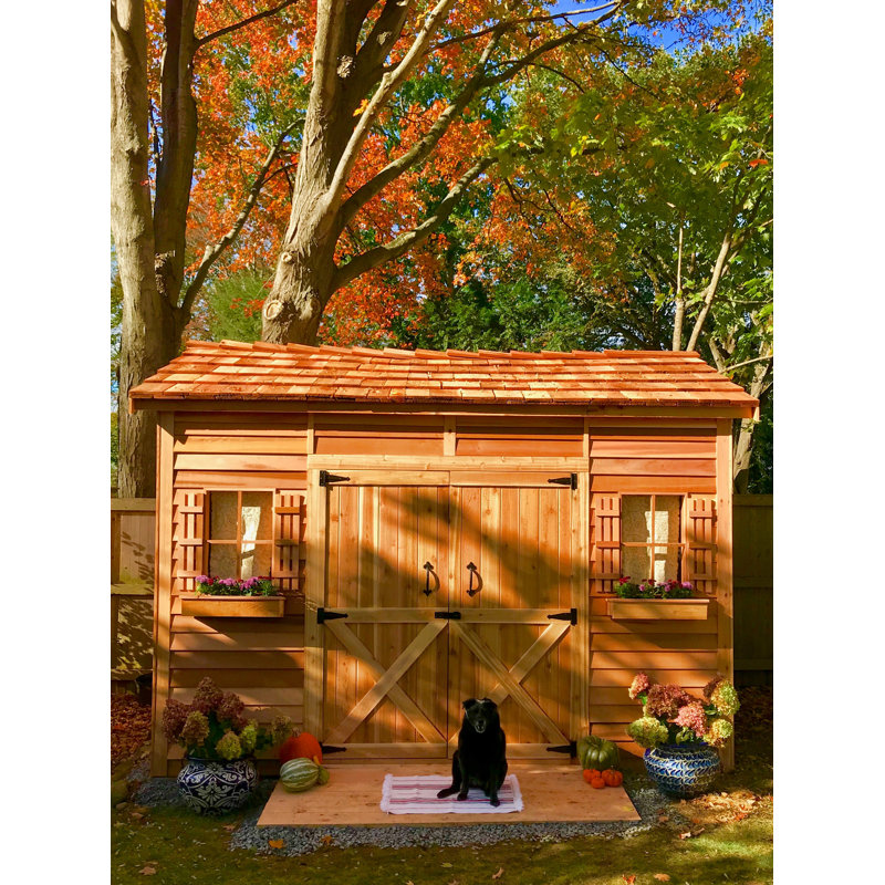 10' x 12' Brown Cedar Wood Shed with Windows and Dutch Door