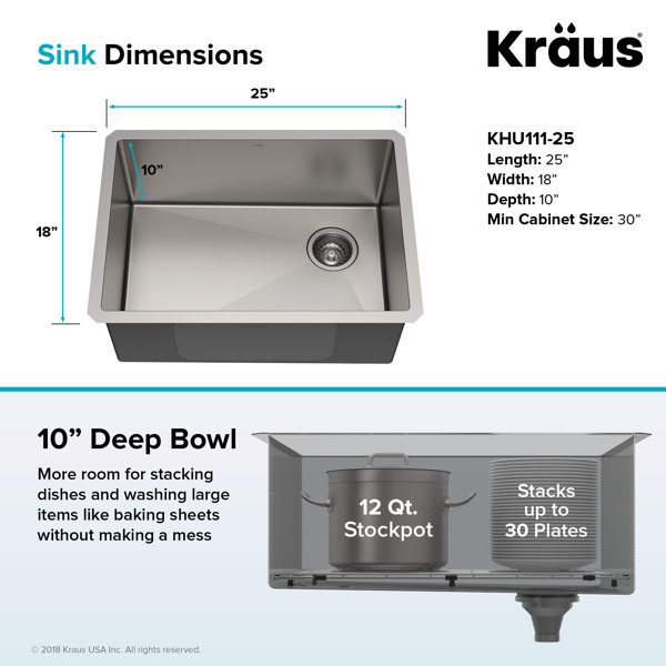 KRAUS Standart PRO™ 25-inch L 16 Gauge Undermount Single Bowl Stainless  Steel Kitchen Sink  Reviews Wayfair