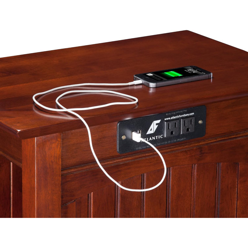 Nantucket Walnut Side Table With Built-In Charging Station And 2 Power Outlets