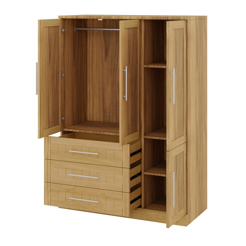 Garde-robe à 4 portes avec tiroirs, Naturel