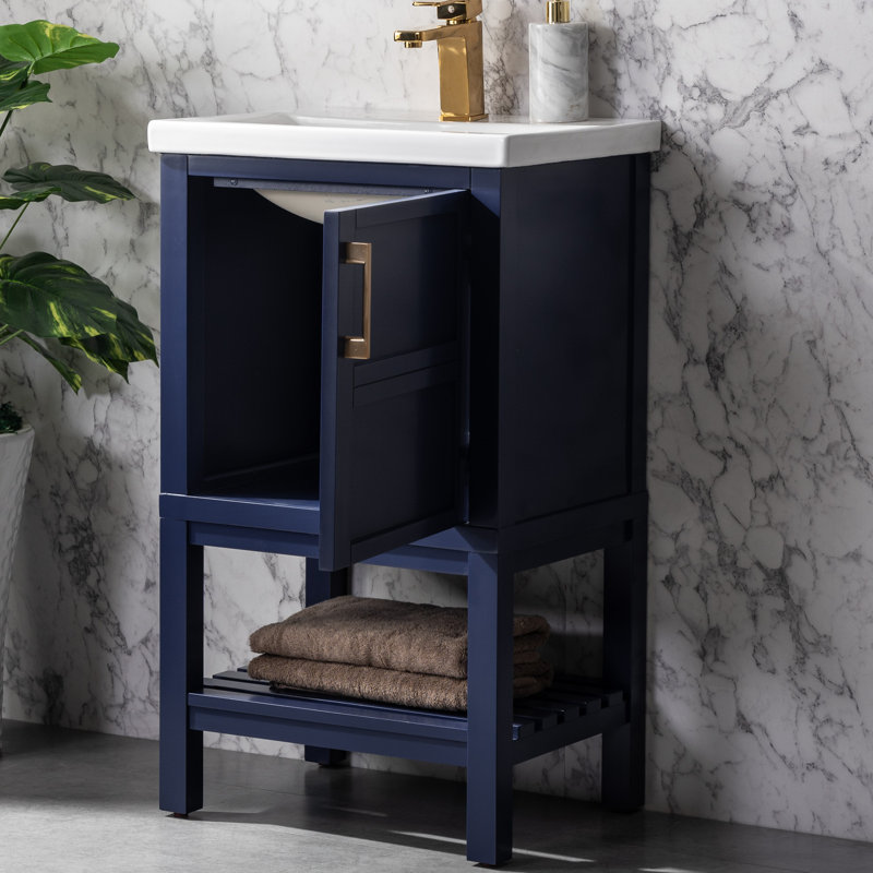 Ensemble de meuble-lavabo simple autoportant 20 po avec plateau en céramique Darion, Bleu