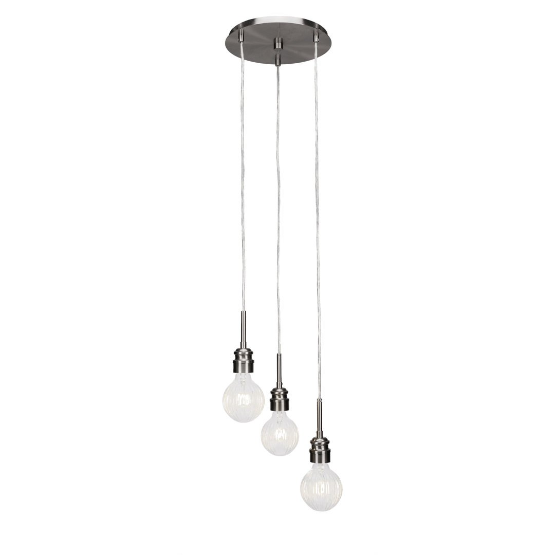 Edge 3 Light Cluster Pendalier Shown In Brushed Nickel Finish With 4 Watt LED Bulbs 17 Stories