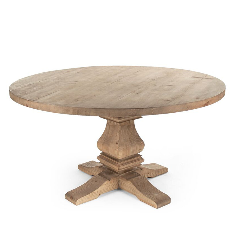Round Pine Wood Dining Table, 31"H x 59"L x 59"W