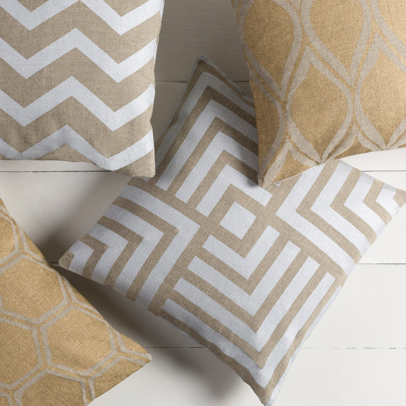 Geometric Pillow Cover, 22" x 22", Gold, Linen