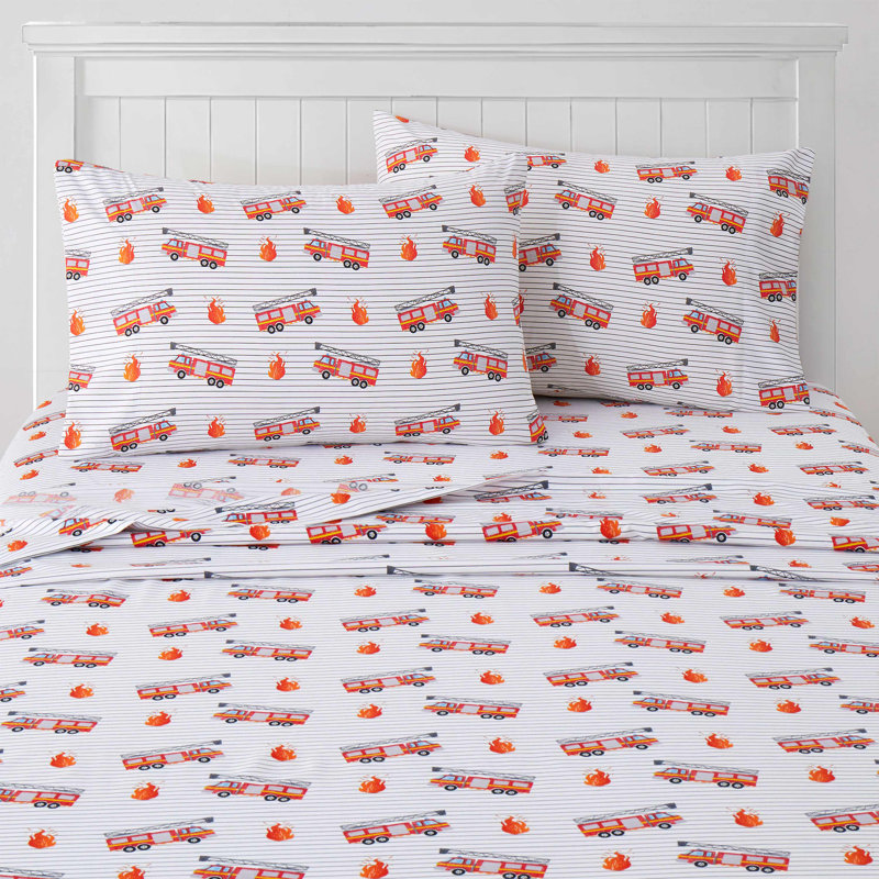 Fire Truck Print Microfiber Kids' Full Sheet Set