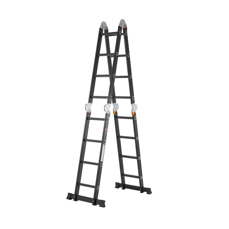 Multi-Purpose Folding Ladder 7-in-1 4 Step 15.5ft Reach Height for Work, Black, 49.2", 10"