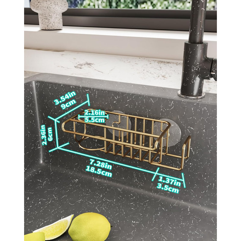 Porte-éponge d'évier de cuisine antirouille avec brosse et organisateur de serviettes, installation sans perceuse, conception en acier inoxydable pour un drainage rapide et un gain de place