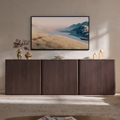 103"W 3-Sided Fluted Sideboard With 2" Thick Panels and Faux Marble Top, 2-Door Buffet Cabinet Storage Modern TV Stand