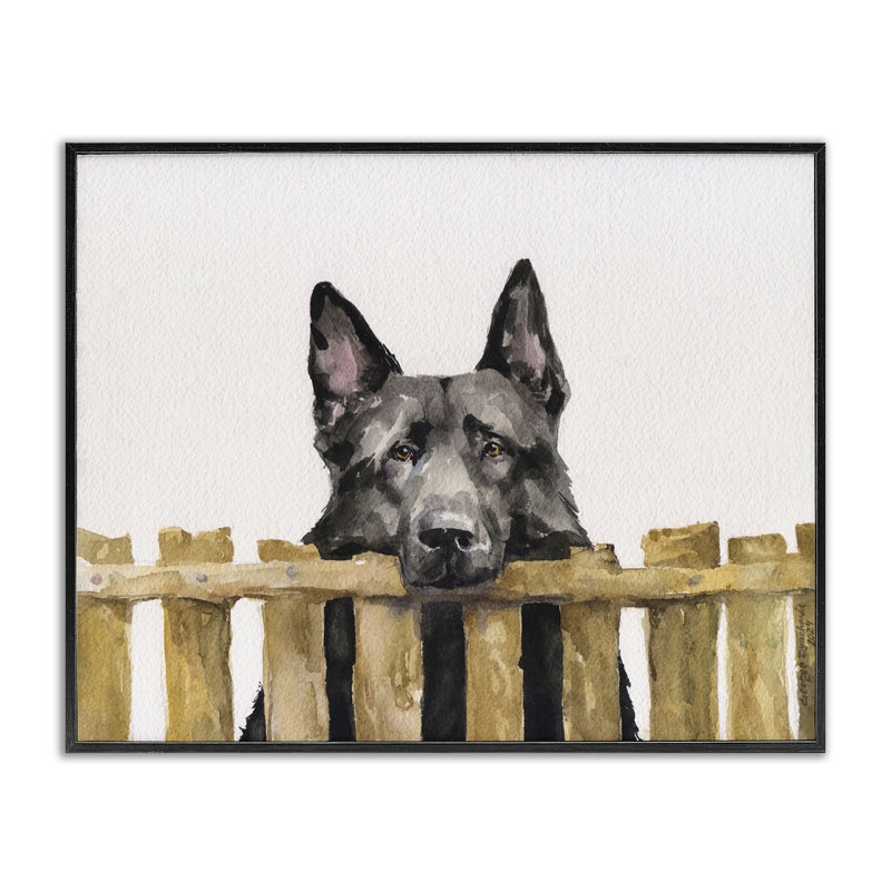 Art de giclée de berger allemand noir par George Dyachenko, Giclée encadrée noir minuit, H 16 po x l 20 po