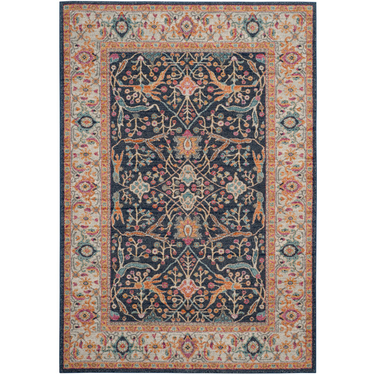 Christa Oriental Cream/Navy/Orange Area Rug
