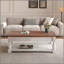 Table basse à plateau relevable rétro avec rangement pour le salon, compartiment caché et tablette inférieure, finition espresso et blanc vieilli-130020432