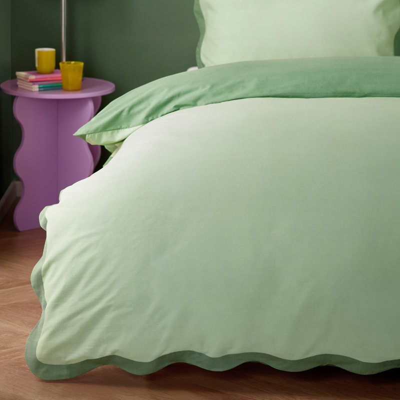 Wiggle Scallop No Pattern Duvet Cover Set with Pillowcases Included, Single Duvet Cover + 1 Standard Pillowcase, Green
