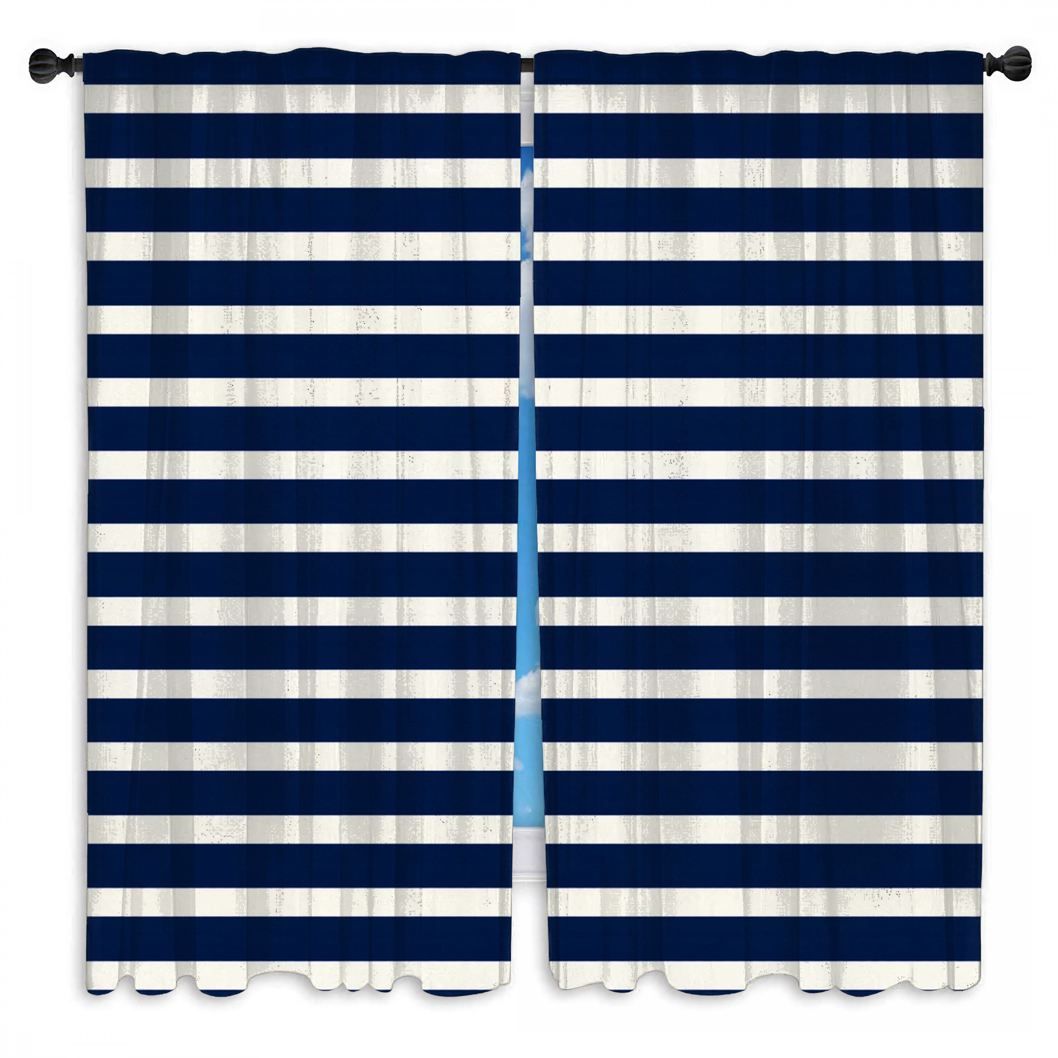 East Urban Home Navy Stripes Window Curtains Pattern Sheer & Room ...