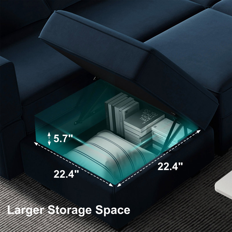 Nakash 90.2'' Wide Upholstered Modular Sectional Sofa 5-Piece 3-Seat Velvet Apartment Couch with Storage, Blue Velvet