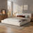 Linen Upholstered Platform Bed With Thick Headboard & Rubberwood Frame-118728745-118728748