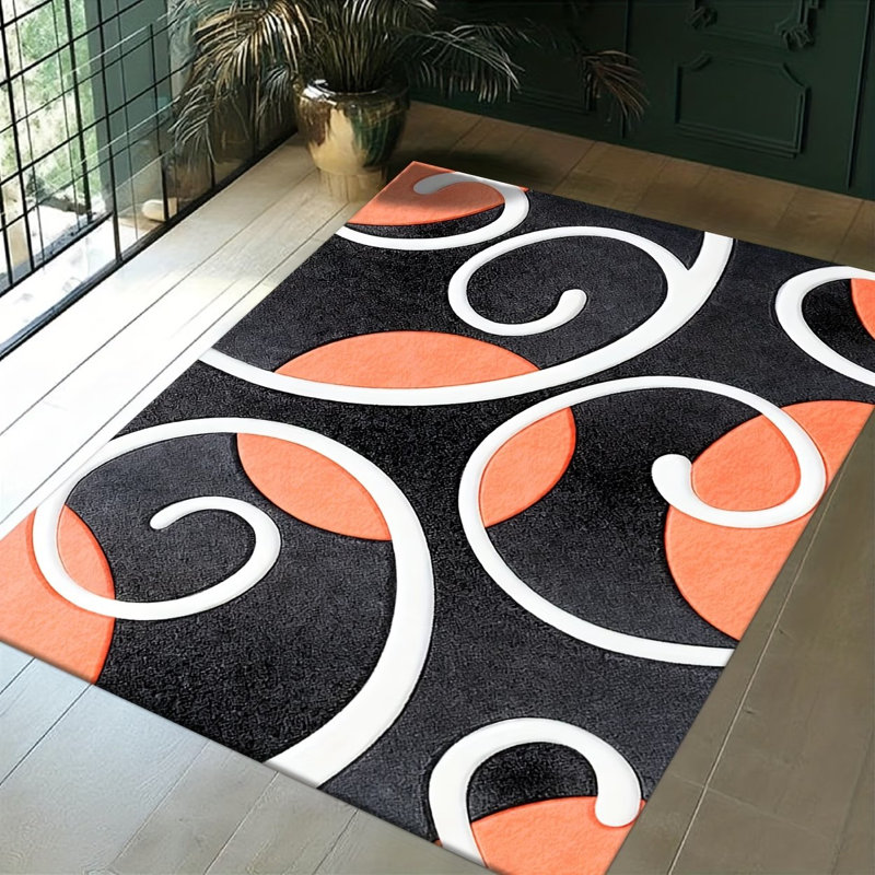 Modern Abstract Orange Mat - Soft Polyester Mat With Non-Slip Rubber Backing, Machine Washable Large Area Mat For Living Room, Bedroom, Hallway, Cafe - Contemporary Floor Mat For Home & Commercial Spaces, Durable Easy-Clean Indoor/Outdoor Mat