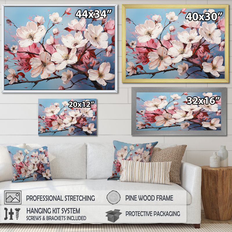 «Dogwood Blossoms Bouquet IV», reproduction sur toile, Cadre flottant doré, H 34 po x l 44 po x P 1,5 po