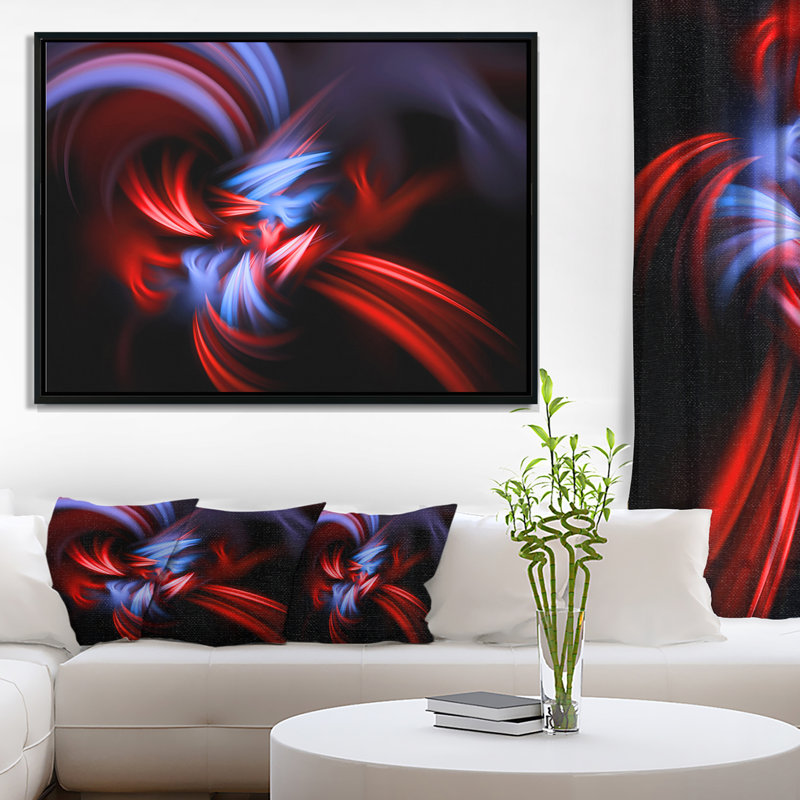 « fractal red connected rayures », reproduction d’impression sur toile tendue encadrée, H 30 po x l 40 po x P 1,5 po