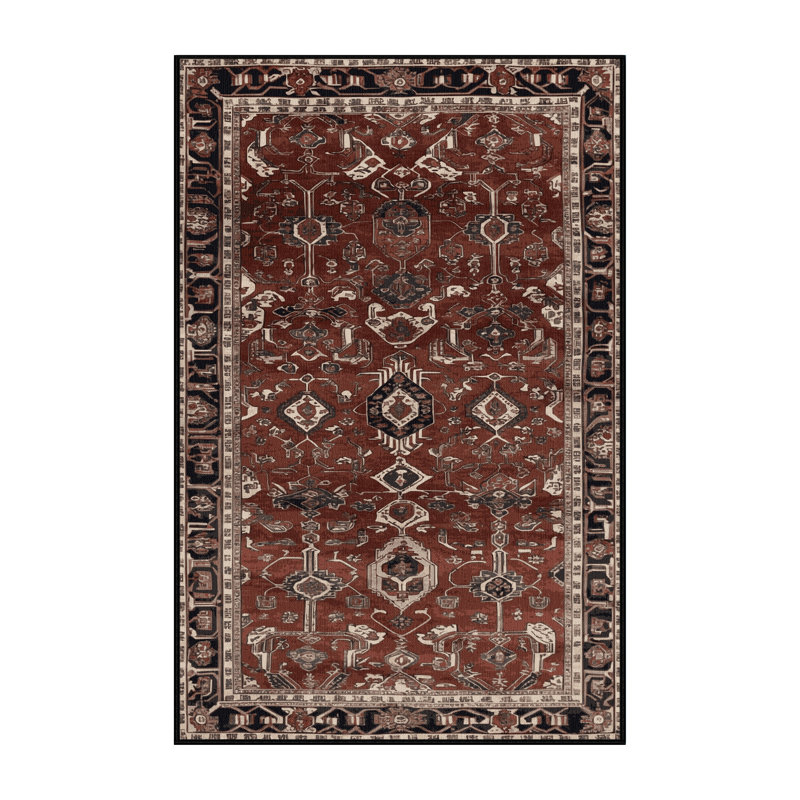 Tapis persan noir lavable à la machine, Rectangle 6 pi x 9 pi