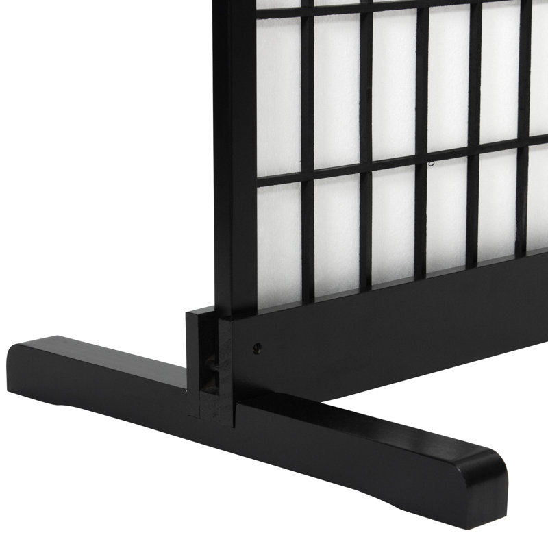 Room Divider Stand - Walnut - 3 Panel, 4" H x 53" W x 19.5" D, Black