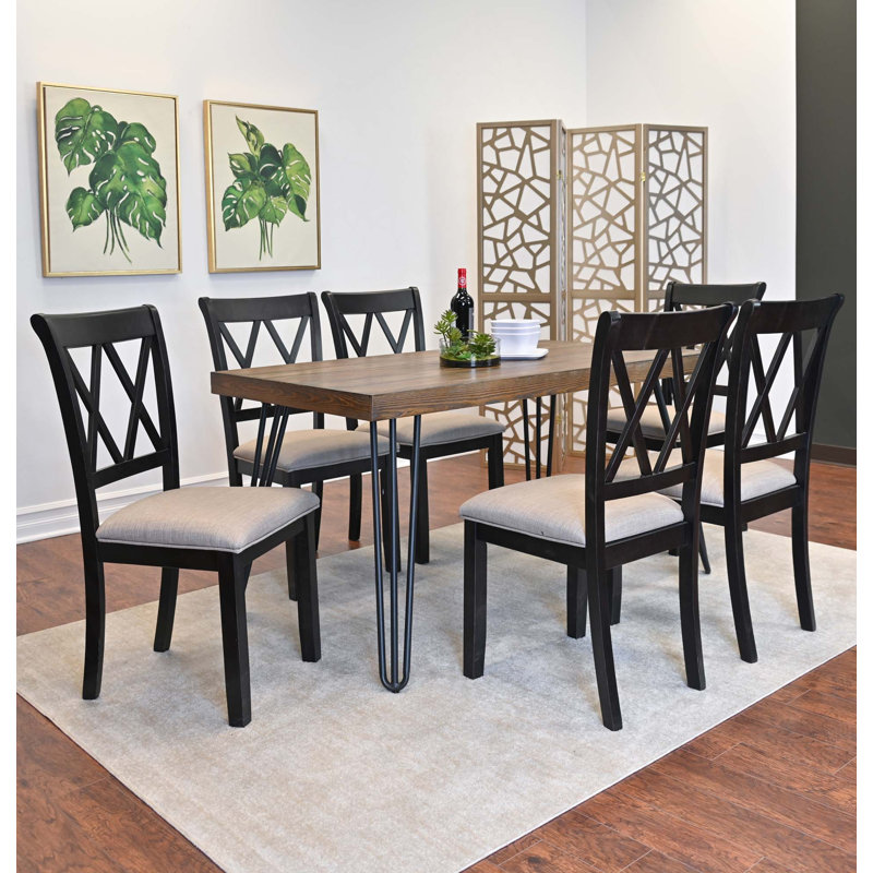 Ensemble de table de salle à manger, table de salle à manger en épingle à cheveux avec chaises à dossier croisé, noir riche