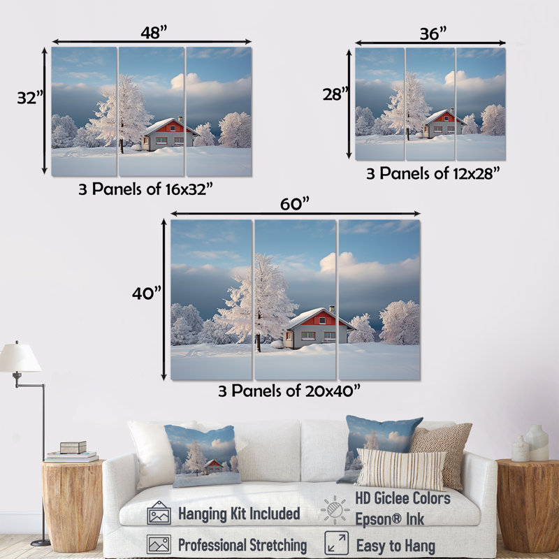 Ensemble de salon d'art enneigé Snowy Winter Lodges I, H 32 po x l 48 po x P 1 po