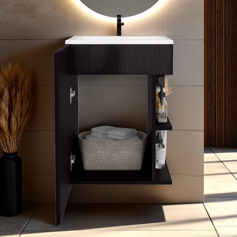 Armoire de salle de bain à 2 tablettes avec porte simple, Naturel