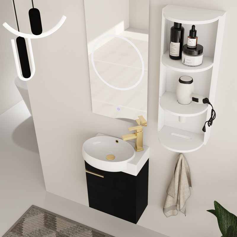 Ensemble de meuble-lavabo simple 16 po avec comptoir en céramique Derwent et support de rangement mural 12 po
