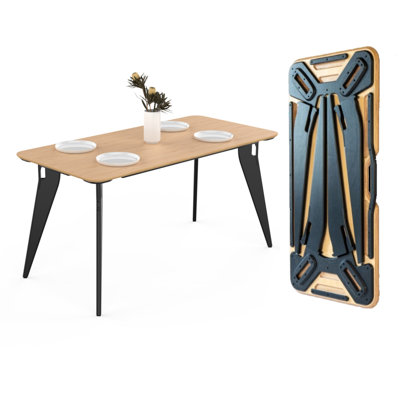 Hoek SNAP Folding Table Desk 59"X29" – Multipurpose Workstation With Wall Mount Cleat, No-Tool Assembly, Space-Saving Design For Home Office, Dining & Projects (Birch/Black).