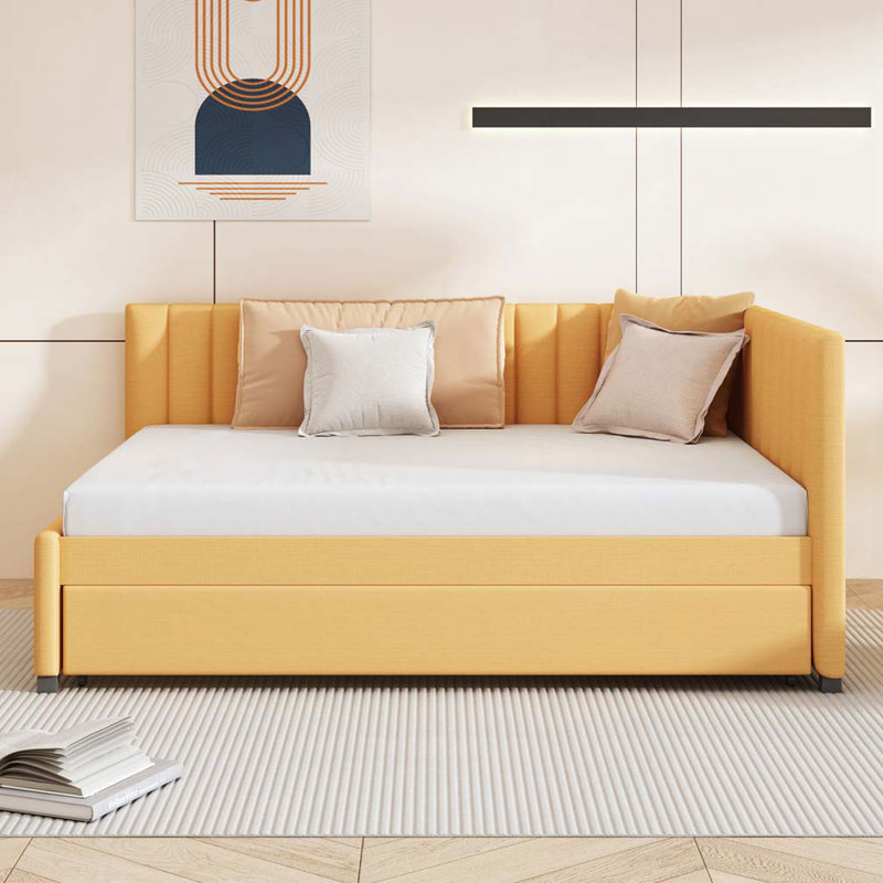Upholstered Daybed with Trundle, Yellow