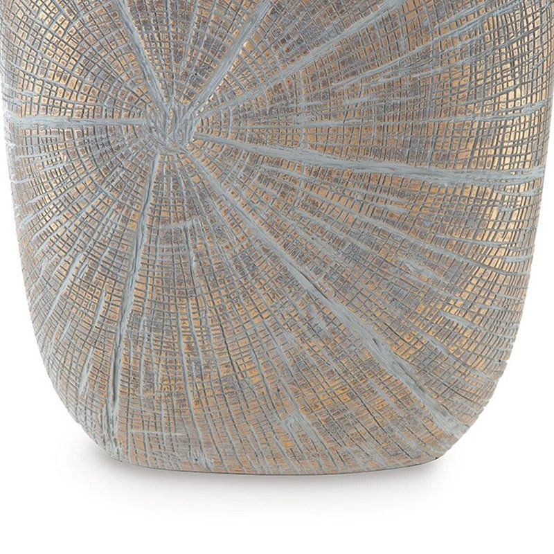 Denver Vase Set Of 2, Starburst Pattern, Antique Gold Polyresin, 14.63" H x 13.75" W x 3.75" D
