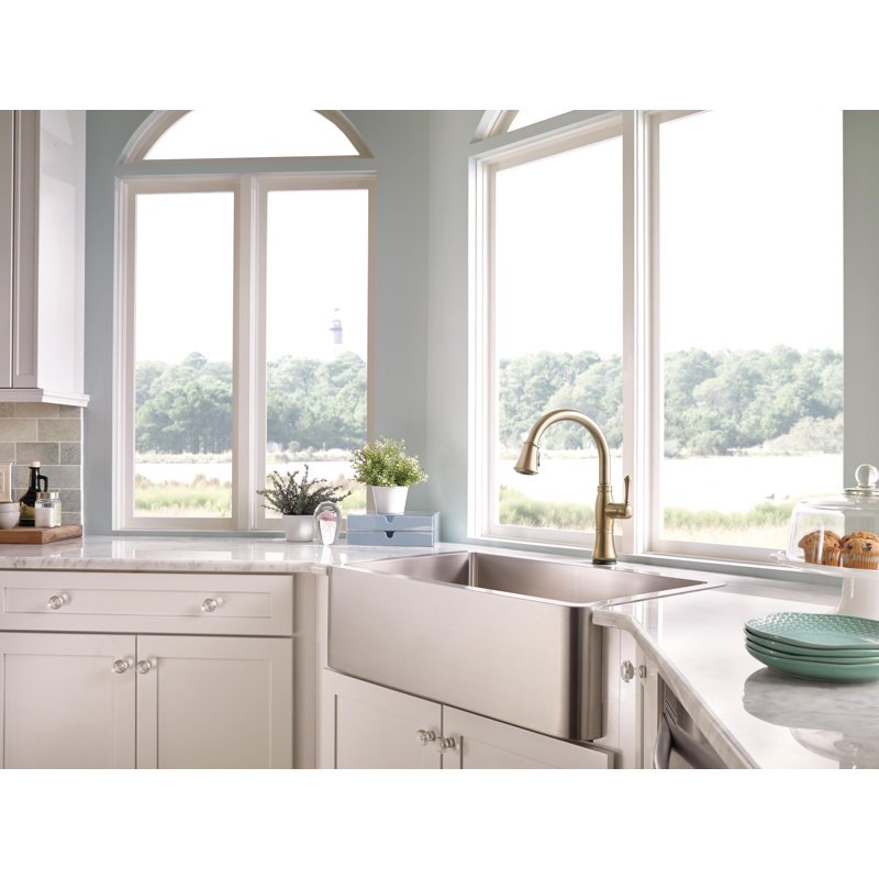 Delta Cassidy Pull Down Touch Single Handle Kitchen Faucet with Side Spray, Champagne Bronze