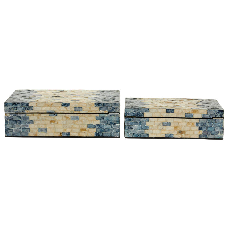 Boîte décorative en nacre faite à la main avec couvercle à charnière 2 pièces Lakila , Bleu