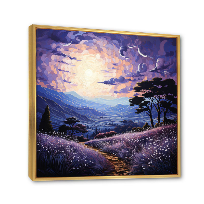 Lavender Enchanting Lavender Pointillism III - Landscapes Canvas Art Print, H 24 po x l 24 po x P 1 po, Cadre flottant doré