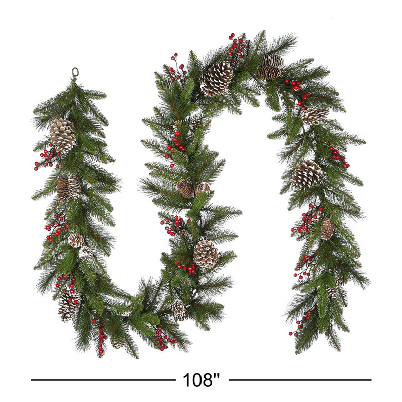 The Holiday Aisle® 9 ft. Bristle Berry Pine Garland with Battery Operated LED Lights