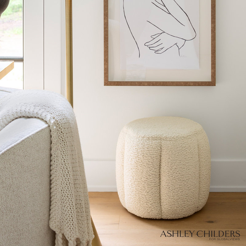 Tuffet Ottoman-Sheepskin-Toast, White