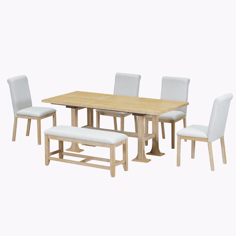 Dikachi 76inch 6-Piece Extendable Dining Table Set, Light Gray/Natural, Natural, Natural