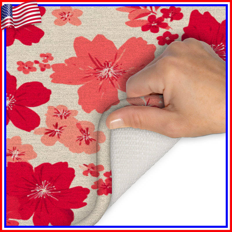 Tapis de bain floral, Simple - L 17 po x l 24 po, Red Floral 4