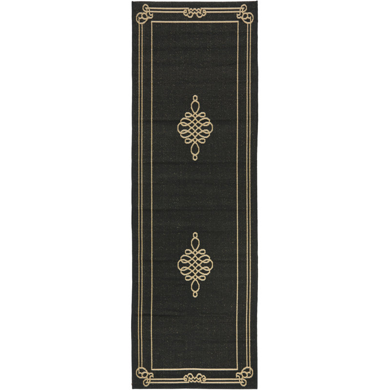 Tapis d'intérieur / extérieur Cherene, Tapis de couloir 2 pi 3 po x 8 pi, Black/Cream
