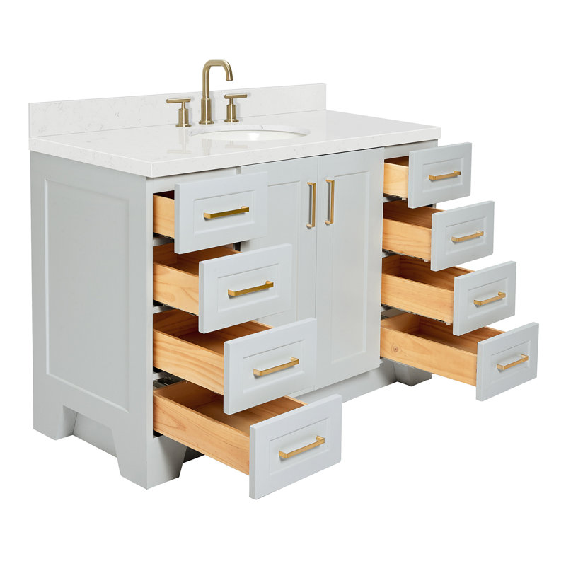 Freitas 48'' Solid Wood Single Bathroom Vanity, Oval, Gray, Carrara Quartz