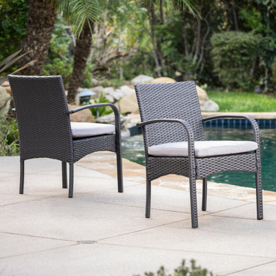 Chaise de salle à manger Pe de 2 - gris, coussin extérieur amovible Kd, chaise avec coussins d'eau, résine protégée et fer pour le jardin