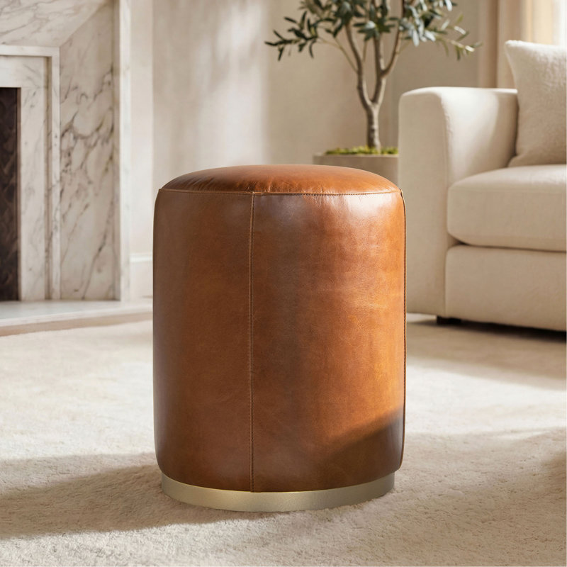 Tabouret de 16 po en cuir brun chameau