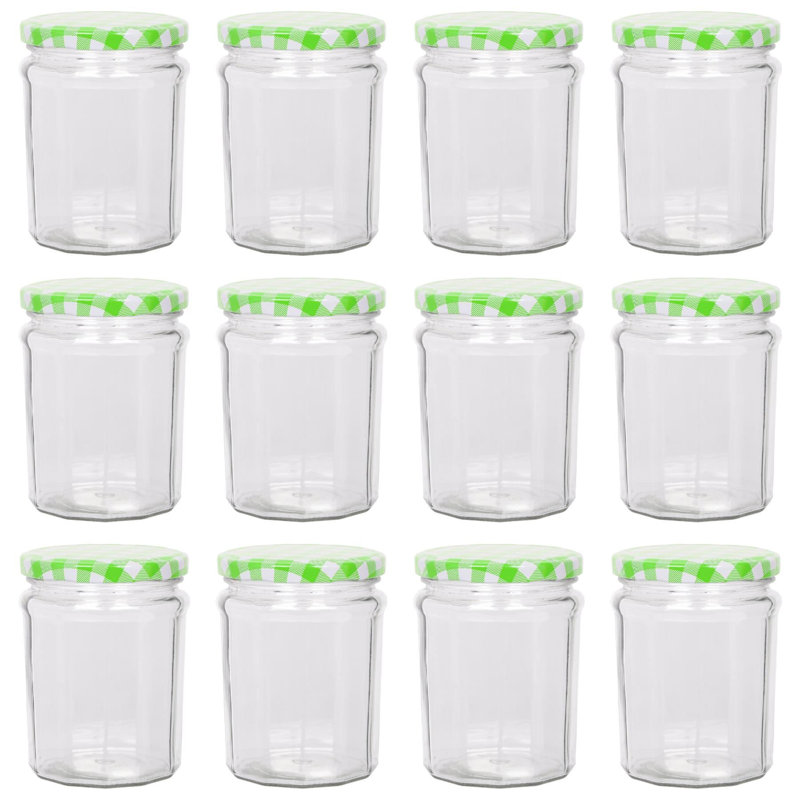 Argon Tableware  Glass Preserving Jars, Green Gingham, 380ml