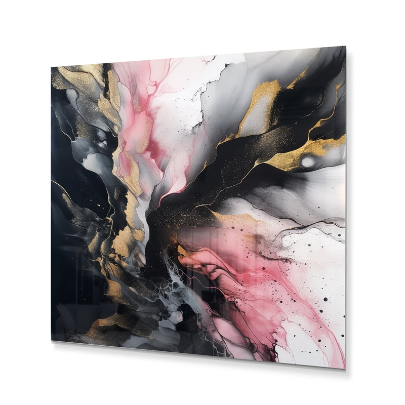 Black Gold Marble Splash III - Impression abstraite sur métal marbré, H 16 po x l 16 po x P 1 po