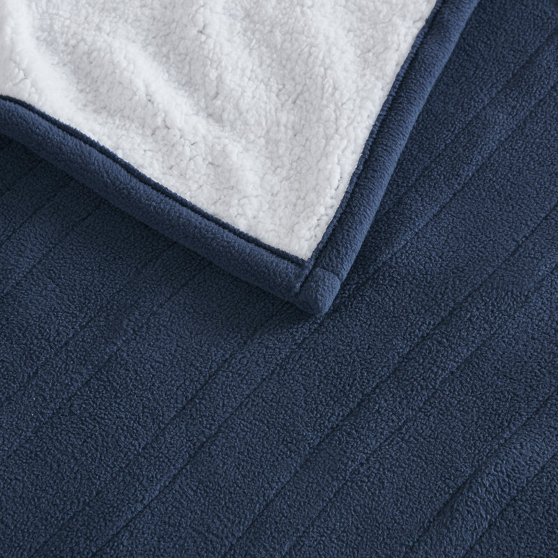 Couverture chauffante molletonnée en sherpa, Bleu, Très grand lit