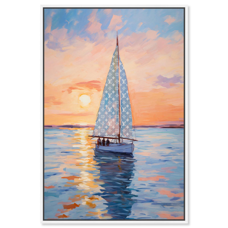 «Sails at Sea», art mural Glam Coastal par Art Remedy, White Framed, H 16 po x l 11 po