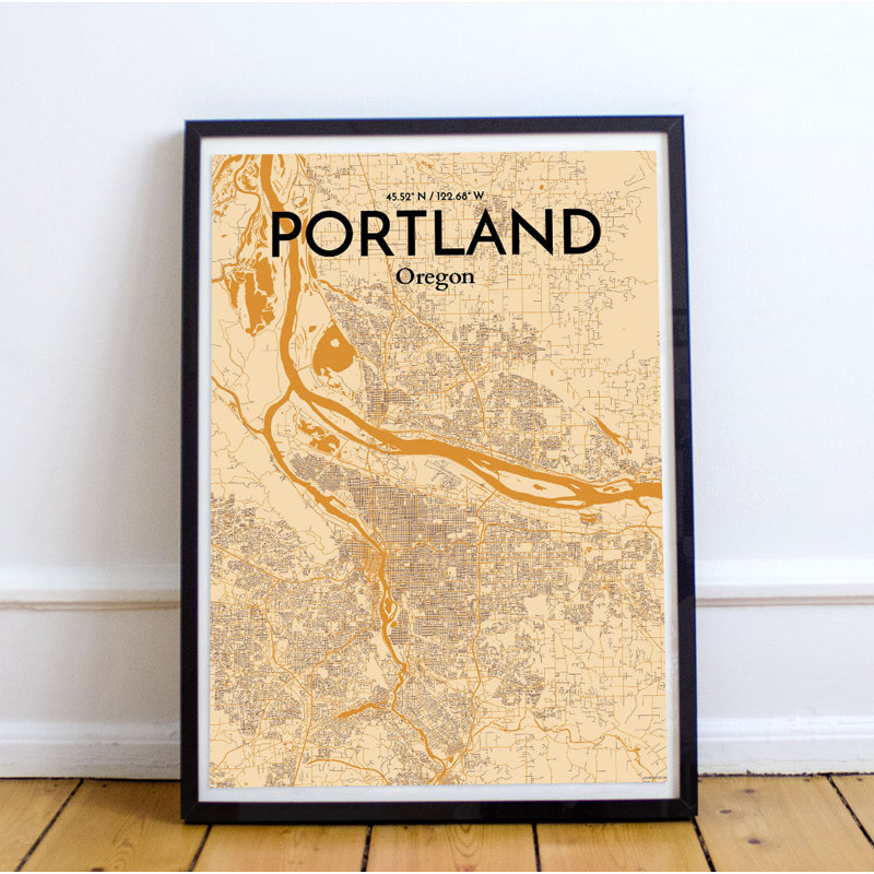 « portland city map », reproduction d’impression sur affiche, H 24 po x l 18 po x P 0,05 po