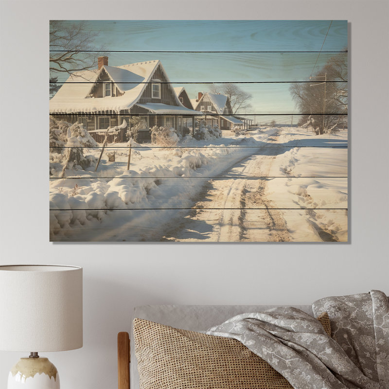 Snowy Country Road I - Winter Mountains sur impression sur bois, H 34 po x l 44 po